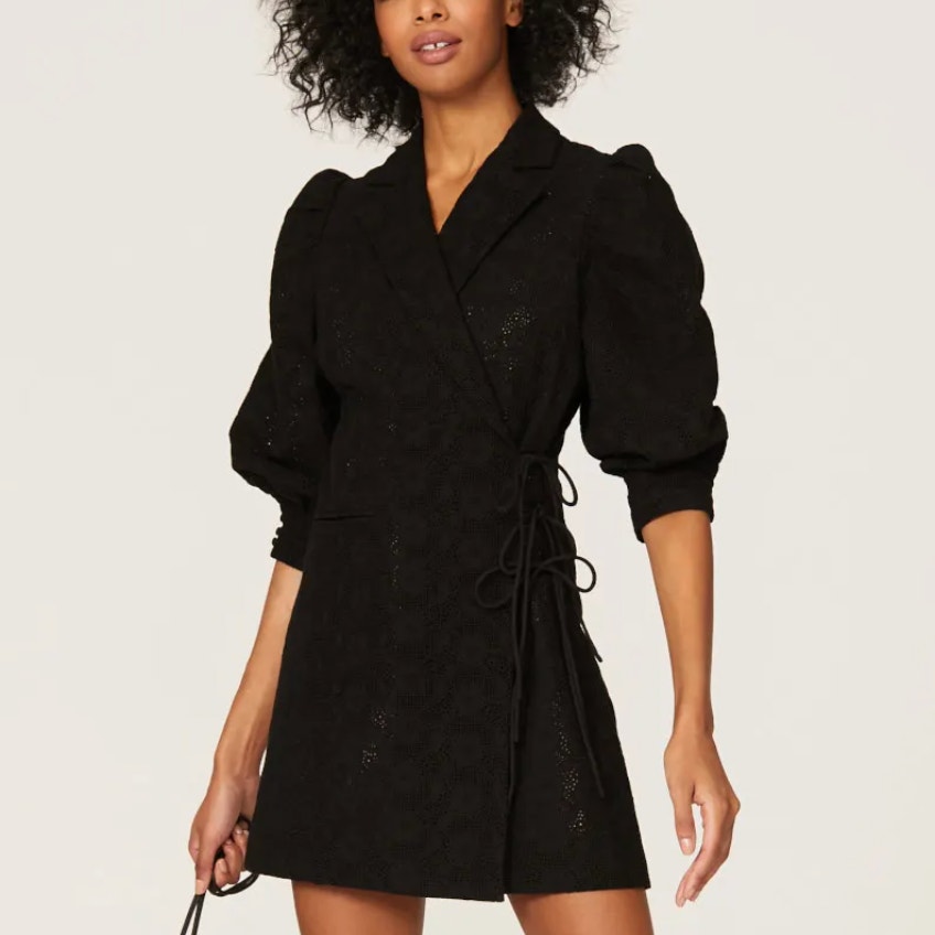 Hofmann Copenhagen Black Mini Cocktail Dress Small Designer Lace Party Wrap $480
